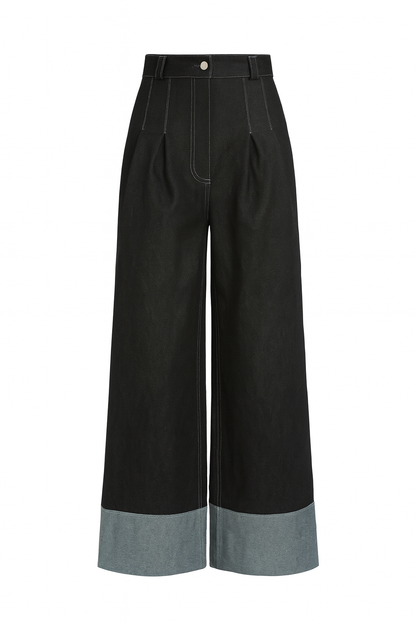 Wide leg denim trousers
