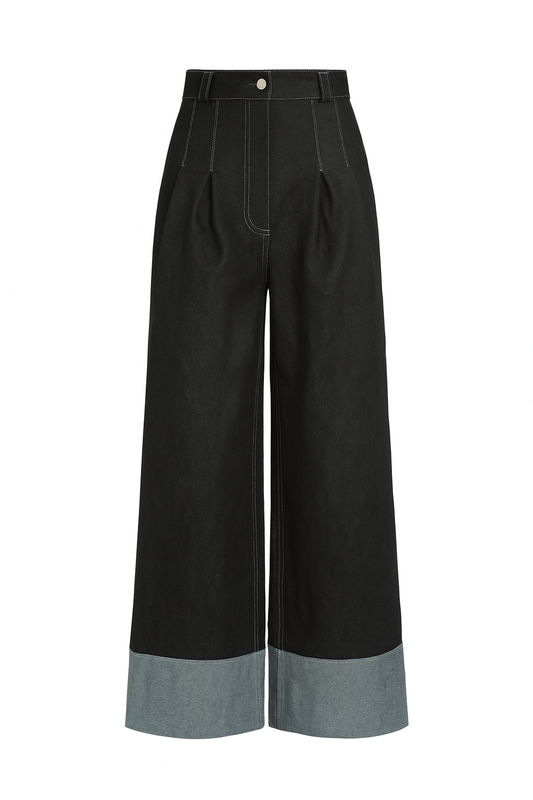 Wide leg denim trousers