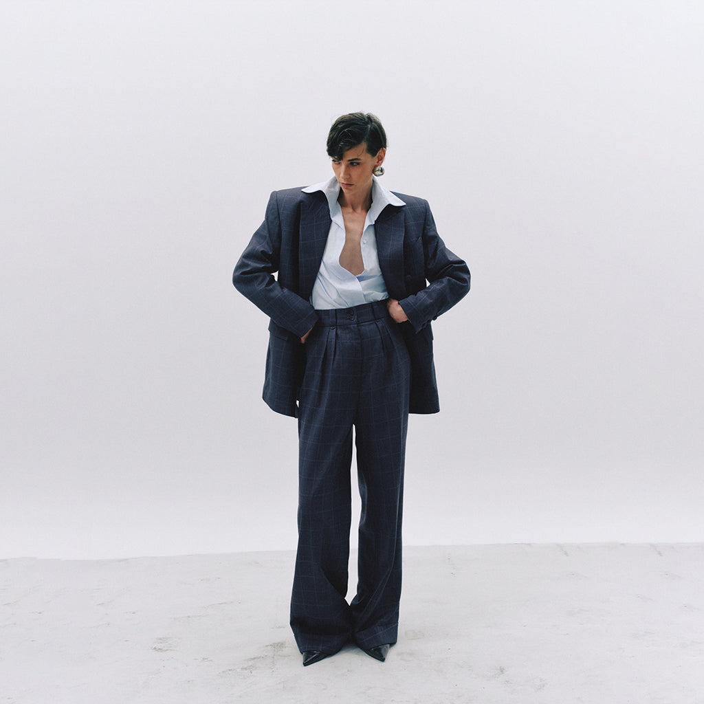 High-waisted virgin wool trousers